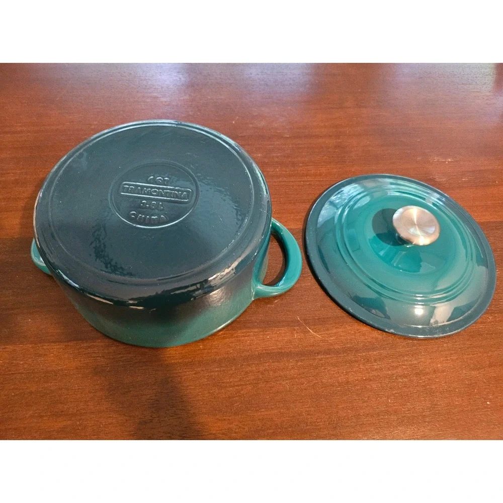 Tramontina Dutch Oven Unisex 4 qt Teal Enameled Cast Iron Round Pot Lid